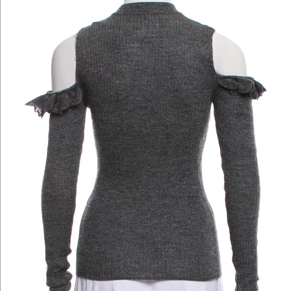 Wool Grey Ribbed Cold Shoulder Top - Picture 4 of 5